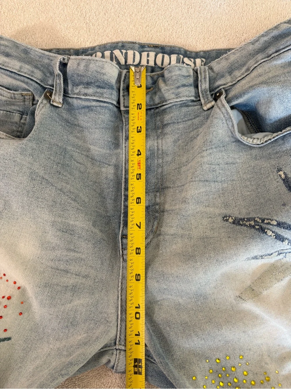 Grindhouse Straight Fit Stack Rhinestone significant  “Sevier” Denim Jeans 38X32